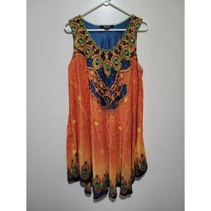 Celina Tunic Top Women One Size Orange Blue Baroque Rhinestone Boho